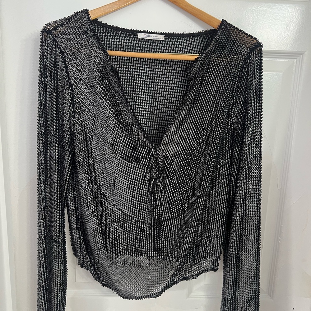 Zara Elegant Black Mesh Blouse